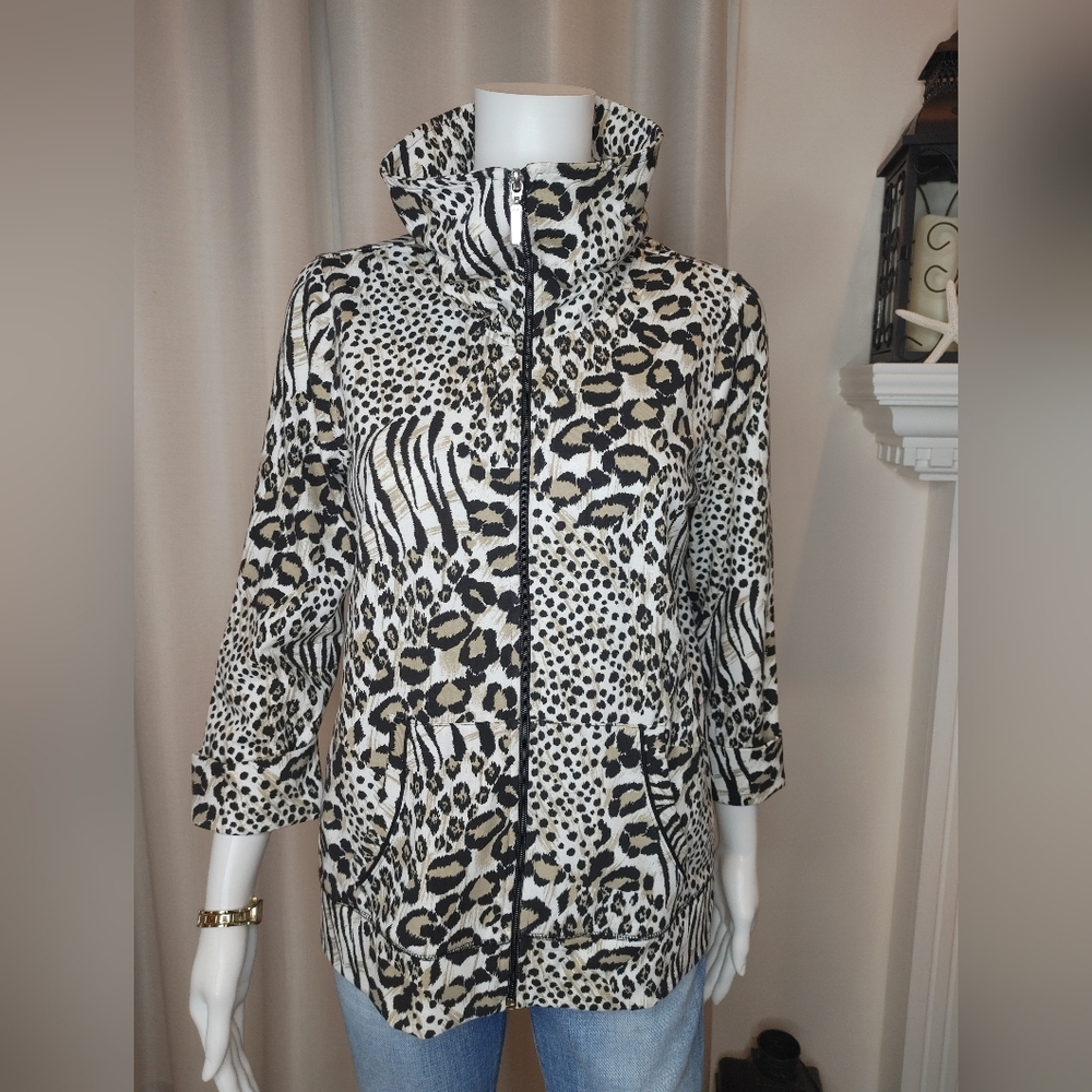 KIM ROGERS EXTENDED COLLAR ANIMAL PRINT JACKET, Multi-Color S - Picture 2 of 8